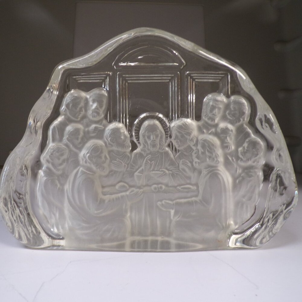 The Last Supper 3D Art Glass Crystal Clear/Frosted Block Sculpture